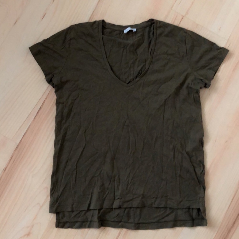 olive green zara v-neck tee